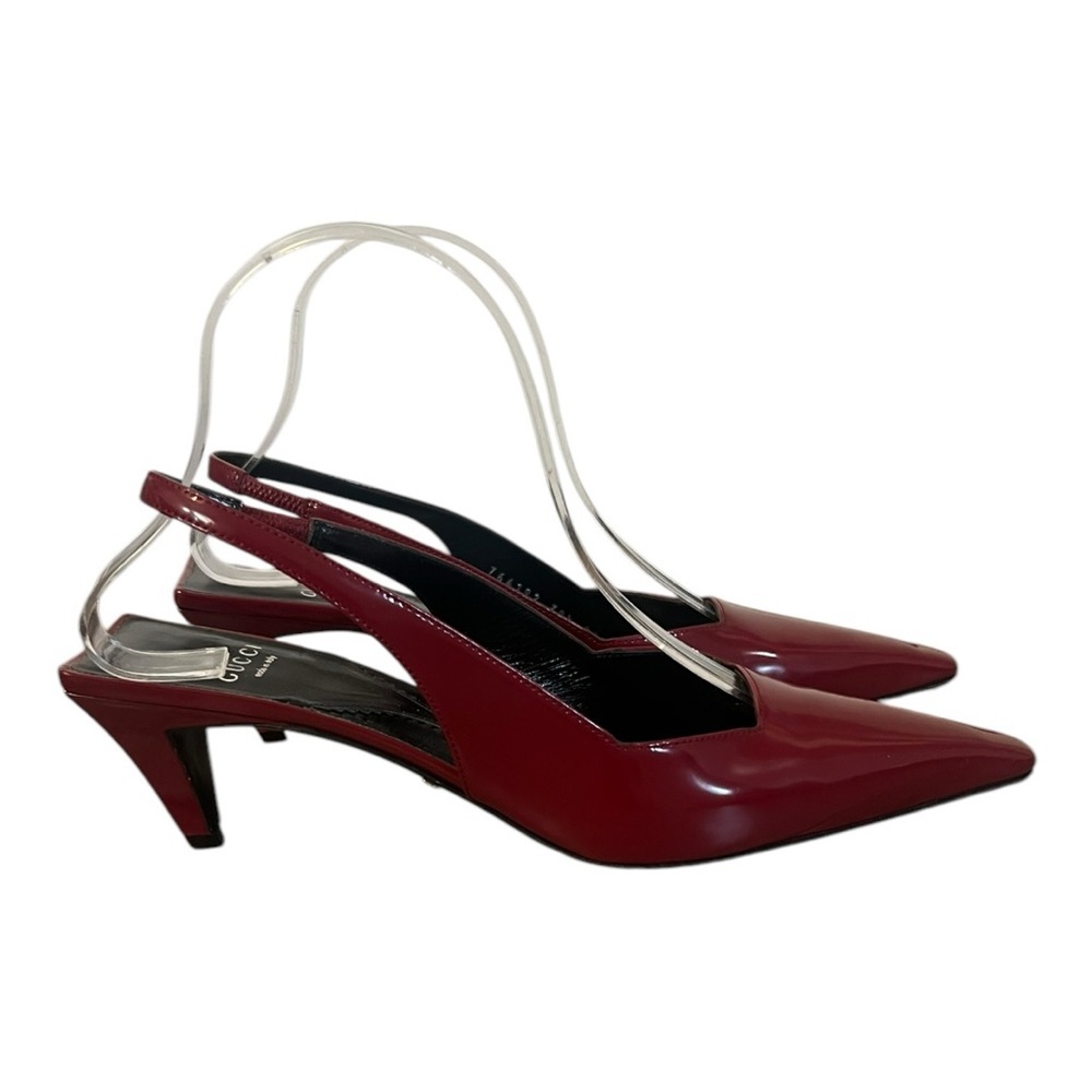 $950 Gucci -Mallory 55 Patent leather Slingback Pumps Size Women's 38.5 - Picture 3 of 15